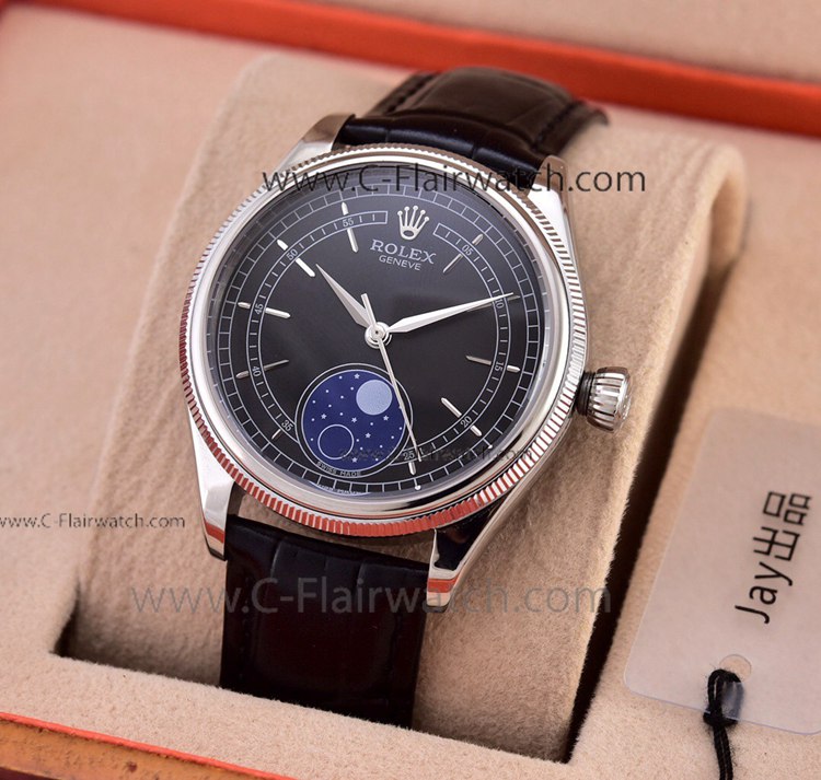 Replica Rolex Cellini Moonphase 40mm Watch SS Black Face